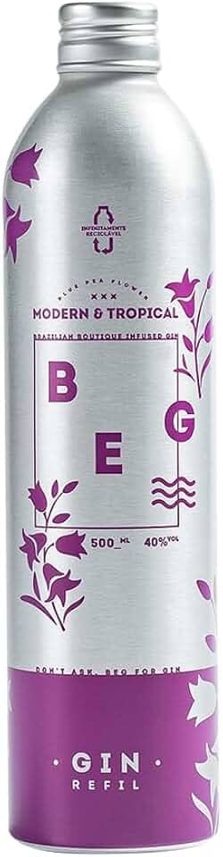 BEG - Modern & Tropical 500ml - REFIL - Transporte Fácil e Custo Benefício - Gin Infusionado por 24h - Azul Vibrante que Transforma em Rosa - Notas Florais Delicadas - Mais Doce e Menos Amargo - Artesanal e Naturalmente Saborizado - Sustentabilidade e Versatilidade