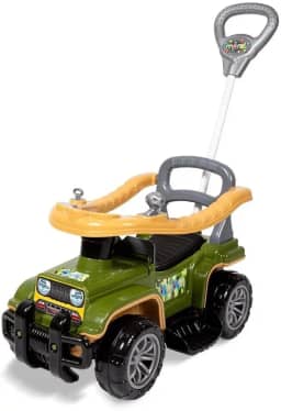 Jip Jip Carrinho de Passeio com Empurrador Cor Militar Controle na Direção, Anel de Proteção, Buzina Divertida, Apoios de Pés Removíveis, Suporta até 30kg Ideal para Crianças a Partir de 9 Meses
