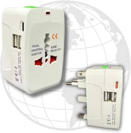 Adaptador De Tomada Universal 2 Saídas: USB + USB-C (PD), Para Até 150 Países, Usb 3.0, EUA, JP, UK, AU, EU, Benjamim Universal, Bivolt (110/220), Viagem,Benjamim - EzLife® (Branco)