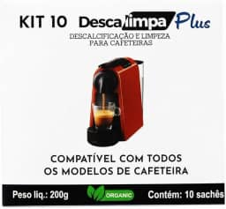 DESCALIMPAPLUS 10X Descalcificante Natural Cafeteira Tres Corações Oster Saeco Phillips Todos os Modelos Limpeza Eficiente Kit com 10 Sachês em Pó 20g Cada