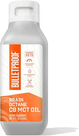 Óleo C8 MCT Premium C8 Cérebro Octane de cocos não OGM, 14 g MCTs, 14 Fl Oz, Suplemento Keto à prova de balas para energia sustentada, controle de apetite, energia física e mental, não transgênico, vegano e sem crueldade