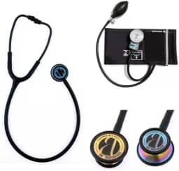 Kit Estetoscópio Duplo Inox Bic + Esfigmomanômetro Pa Med + Estojo (Preto Com Arco Iris ES 1504)