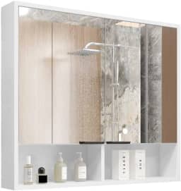 Armário de Banheiro Aéreo 2 Portas Com Espelho Espelheira Com Nicho Aquiles (Branco Flexcollor Nature)