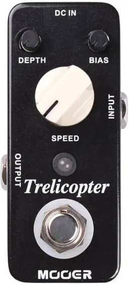Mooer Pedal Tremolo Trelicopter MTR1 | Para Guitarra, Modulação Óptica, True Bypass, Controles Rate Depth Bias, Som Vintage, Micro Series, Compacto, Preto, 9V DC