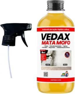 Spray Mata Mofo Vedax 1 Litro Borrifador Antimofo Guarda Roupa Parede Banheiro Anti Bolor Armário Madeira Rejunte Gatilho