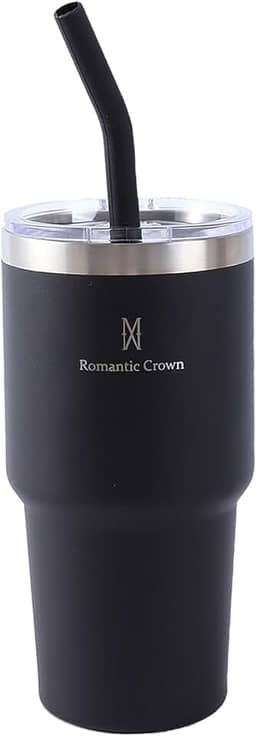 Copo Térmico de Aço Inoxidável 591ml, com Canudo e Tampa, Garrafa Termica Isolada a Vácuo Copos Garrafas Termo Pequeno Para Viagem Portátil, Para Água, Chá Gelado, Café, Smoothies e Muito Mais