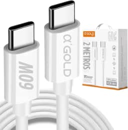Cabo USB-C 2 Metros 60W (Tipo C) Compatível com Carregador iPhone IOS Android Motorola Samsung Turbo Certificado Premium Reforçado Celular Iphone 15/15 Pro/15 Pro Max/16/16 Pro/16 Pro Max Fast Charge