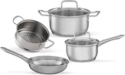 Brinox - Jogo de Panelas Aço Inoxidável Fundo Triplo 4 Peças Jasmin com Indução - Inox