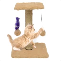 Arranhador Para Gatos Pet Poste Duplo Bege Sisal Brinquedo Com Bolinha Pena Duas Bases Carpete Anti Stress Anfia Unhas