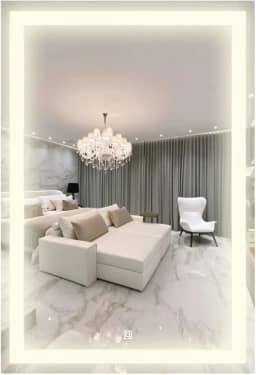 Espelho Retangular Com 3 Tons de LED - Grande de parede moderno jateado lapidado decorativo com iluminação e Botão Sensor touch screen (3 cores de Luz - LED QUENTE, NEUTRO E FRIO) (60x80cm)