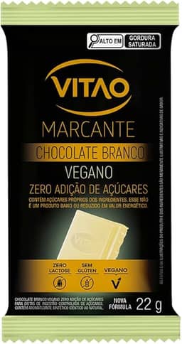 Chocolate Vegano Zero, Branco, Vitao, 22 g