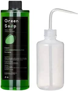 Sabonete verde de 500 ml com frasco de compressão de 236 ml para tatuagens e piercings