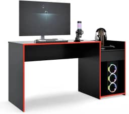 Mesa para Computador Pc Gamer Com Gaveta Nicho Escrivaninha Eros Preto/Vermelho