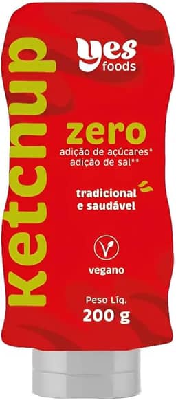 Ketchup Zero Yes Foods. Zero açucar, zero sódio. Vegano.