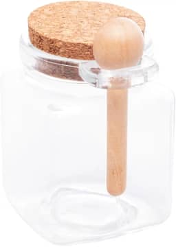 LYOR - Porta Tempero Quadrado de Vidro com Colher de Bambu e Tampa Rolha 310ml