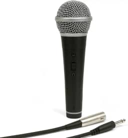 Microfone Dinâmico com Fio Profissional – Corpo em Metal Preto, Ideal para Voz, Igreja, Karaokê, Palestras, Estúdios e Shows