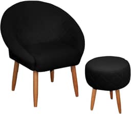 MOBLAN DECOR Poltrona com puff para sala de estar recepção resistente confortavel (PRETO)