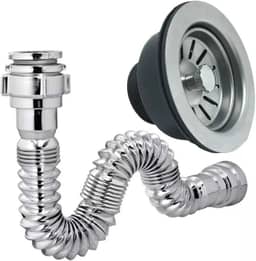 Kit Sifão Universal Flexível Cromado com Válvula Americana, Aço Inoxidável, 3.1/2 Polegadas, Sistema de Vedação Reforçado, 2 Peças, Instalação Versátil para Pias e Cubas