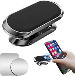 Suporte Magnético para Celular com Rotação 360° e Fixação por Ímã – Compacto, Universal, para Carro, Mesa ou Parede