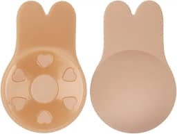 Sutiã Adesivo Reutilizável com Regulagem Frontal – Sem Alça, Levanta Seios, Formato Orelha de Coelho, Invisível para Vestidos e Decotes, Cor Bege