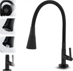 Torneira Gourmet para Bancada Cozinha, Flexível, Base Metálica, 2 Jatos, Preta MZcell
