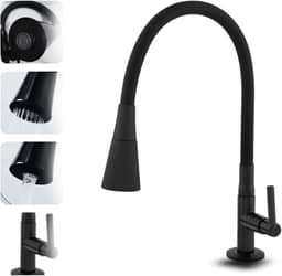 Torneira Gourmet para Bancada Cozinha, Flexível, Base Metálica, 2 Jatos, Preta MZcell