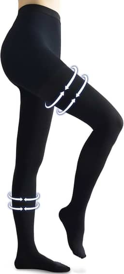 Meia-calça de compressão médica para mulheres e homens, bico fechado opaco 20-30 mmHg, suporte graduado, leggings de circulação de alta compressão para varizes, edema, voo, TVP, Preto, G