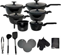 Jogo De Panela Cerâmica Premium 20 Peças - Antiaderente Preto