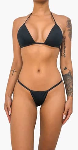 Biquíni Micro Fio Preto Marquinha Do Bronze Do Esparadrapo