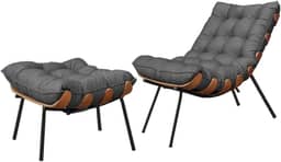 Kit Poltrona Costela com Puff Linho Grafite - Decora Vip Brasil