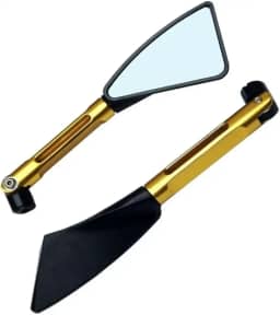 Retrovisor Esportivo Moto Triangular em Alumínio com Lente Azul Anti-Reflexo – Haste Curta Ajustável