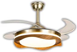 Ventilador de Teto Retrátil Woodline Dourado Madeira Disoma 78W com LED Multicolor 3000K 4000K 6500K | Controle Remoto | Silencioso | Dimerizável | Classe A Inmetro | Potência Real Bivolt