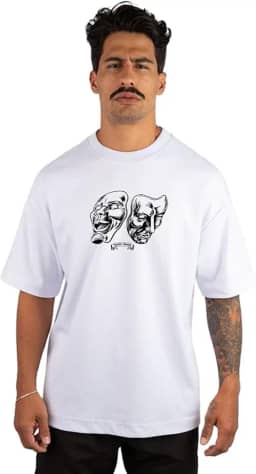 Camiseta Oversized Masculina Streetwear Trace Black Two Face 100% Algodão Premium 30.1 Penteado