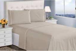Jogo de Cama Casal Queen King Lençol Fronhas 400 Fios 4 Peças Ponto Palito Casa Dona (Queen, Capuccino)