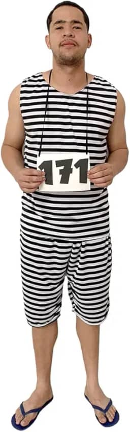 Fantasia Adulto Masculina Presidiário 171 Listrado Cosplay Carnaval