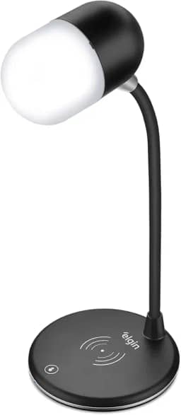 Luminária LED de Mesa 3 em 1 2700-6500k Elgin Com carregador Sem Fio e Caixa de Som Bluetooth Preta