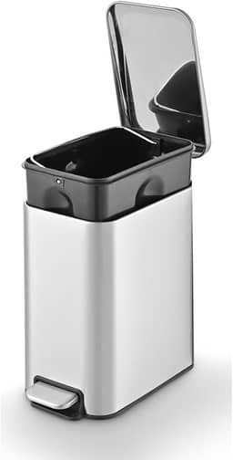 Powermaid Lixeira Inox Slim Com fechamento suave da Tampa - Soft Close - Retangular com Pedal em inox - para Cozinha Banheiro Apartamento - 5 Litros - Prata