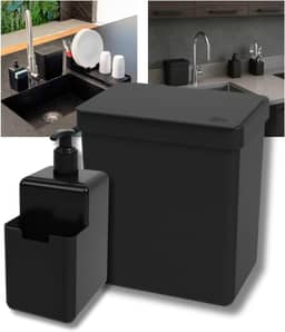 Lixeira De Pia 2,5 L Com Tampa + Porta Detergente 500ml Com Suporte Bucha para cozinhas pequenas