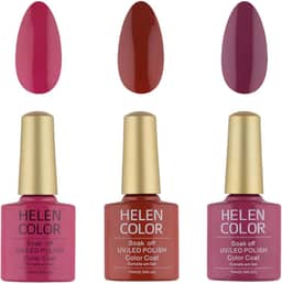 HELEN COLOR Kit 3 Esmaltes em Gel UV/LED 10ml Cada Frasco Secagem Rápida Alta Durabilidade Acabamento Brilhante (Tons de Poder)
