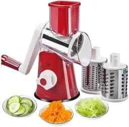 Ralador e Fatiador Manual de Legumes, 3 Lâminas em Aço Inoxidável, Base com Sucção, Plástico, 23,5 x 14 cm, com Empurrador de Alimentos, para Uso Doméstico