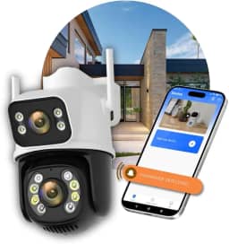 Câmera Wi-Fi A28 PTZ 6MP Duas Lente, Visão Noturna, Infravermelho, Prova D'Água, Externa, Camera de Segurança Sem Fio, Controle Celular