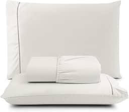 Jogo de Lençol Casal Padrão 100% Algodão Percal - 3 Peças - 200 Fios - Toque de Lençol de Hotel Macio - (Casal padrão, Palha)