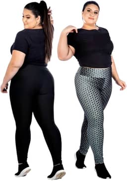 Kit 2 Leggings Plus Size G1 G2 G3 Lisa e Estampada Calça Academia Ginástica ZERO TRANSPARENCIA