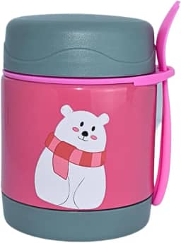 Pote Térmico Bebê Infantil 320 ml Aço Inox Com Garfo Bamboo (ROSA)