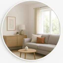 Espelho Adnet Redondo Com Borda Decorativo Couro Suporte Fixação Quarto Escritório Banheiro Sala 40cm (Branco, 40cm)