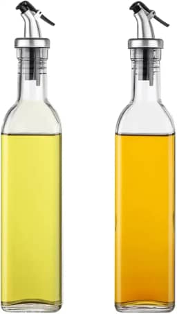 Kit 2 Porta Azeite e Vinagre de Vidro 500ml Premium Galheteiro com Tampa Dosadora Dispenser para Óleo Molhos e Temperos Garrafa Transparente Multiuso Econômica e Saudável para Cozinha 500ml Premium