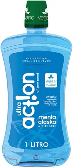 Ultra Action Enxaguante Bucal Menta Alaska Sem Triclosan Sem Parabeno Previne Contra A Cárie Hálito Saudável Produto Vegano 1 L