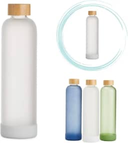 Garrafa de Vidro 1000 ml com tampa de bambu,Garrafa de Água, Chá,Suco,Armazenar,Design Inovador,Home Office,litro,borossilicato, base anti-impacto,resistente (Branco)