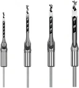 Broca Furo Quadrado para Madeira 4 Peças (1/4", 5/16", 3/8", 1/2") - Conjunto de Broca e Cinzel em Aço Alto Carbono para Carpintaria, MDF e Aglomerado