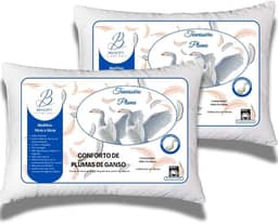 Travesseiro Pluma de Ganso Sintética, Kit com 2 Travesseiros 70x50cm, Conforto e Qualidade
